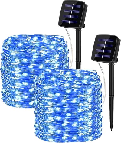 Lichtsnoer op zonne-energie - Blauw - 10 m - 2-pack met 100 LED's - Voor Buiten en Feestdecoratie