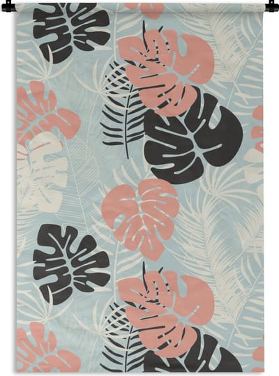 Wandkleed - Wanddoek - Bladeren - Monstera - Pastel - Hawaii - Patronen - 60x90 cm - Wandtapijt