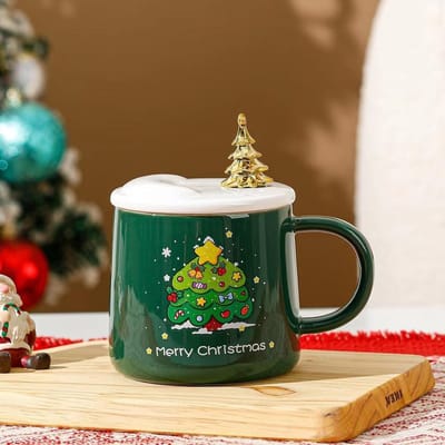 Creatieve Kerst Keramische Beker Cartoon Kerst Mok Leuke Kerststijl Waterbeker Kerstboom Koffiekop 301-400ml black