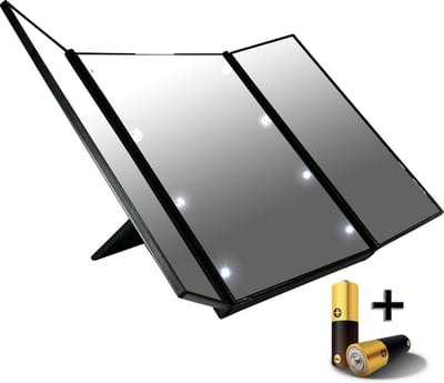 Verlichte spiegel LED 3 luik make-up spiegeltje incl. batterij - draagbaar - reizen