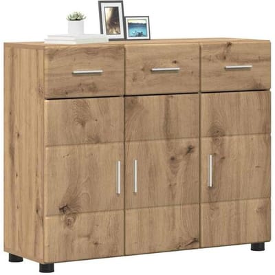 vidaXL - Dressoir - FLORIN - 88,5 - x - 30,5 - x - 73 - cm - Artisan - Eiken - Bewerkt - hout