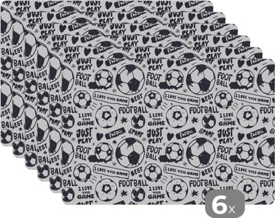 Placemat - Placemats kunststof - Voetbal - Sport - Quotes - Patronen - 45x30 cm - 6 stuks - Hittebestendig - Anti-Slip - Onderlegger - Afneembaar