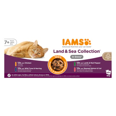 IAMS Advanced Nutrition Senior 7+ Land & Sea Collection in saus - Voordeelpakket: Mixpaket 2 (96 x 85 g, 4 Soorten)