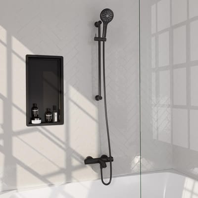 Brauer Black Edition opbouw baddouche thermostaatkraan SET 02 met glijstang en 3-standen handdouche en doucheslang mat zwart