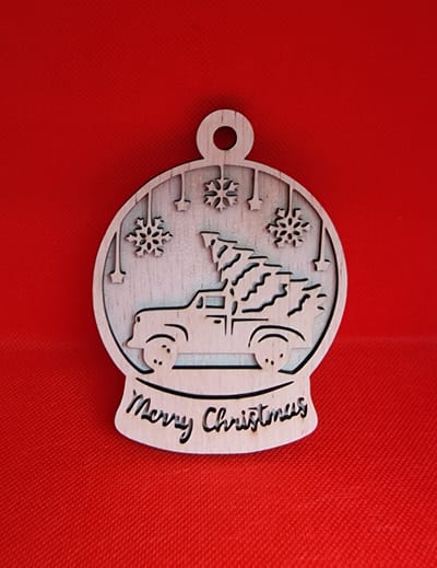 Kersthanger Truck met kerstboom hout [ornament][kerst]