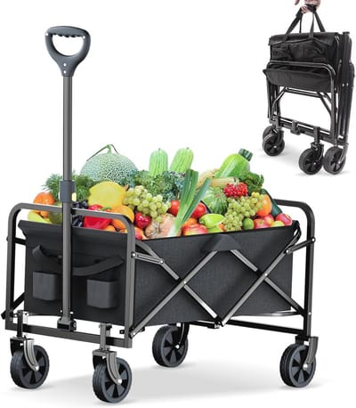 Opvouwbare Bolderkar tot 120 kg - Tuinwagen met Zijvak en Verstelbare Handgreep