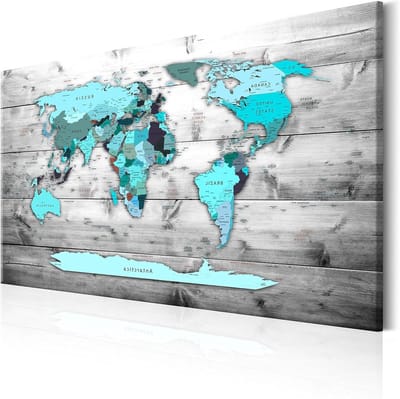 Wereldkaart Prikbord - Kurkbord Kaart - Reizen Plannen - Canvas Print - 120x80 cm - Meerkleurig