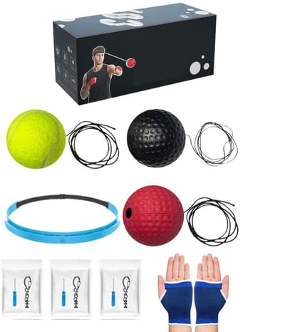 Boks Reflexbal Set - Trainingsbal Hoofdband - Verbeter Coördinatie - Verstelbare Riem - 3 Ballen Set - Zwart