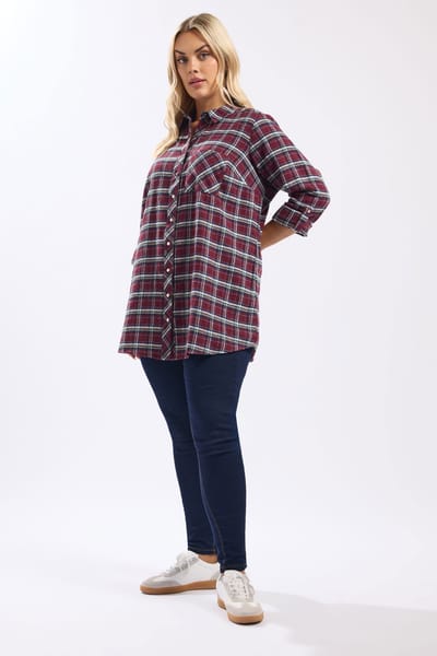 Yours Bordeauxrood Geruit Boyfriendshirt Size 42