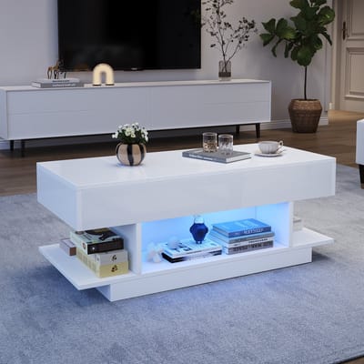 DESMIU Salontafel Met Opklapbaar Blad En Sfeerverlichting Voor Woonkamer En Werkkamer Van Spaanplaat Wit 98 X 45 X 40 Cm