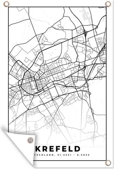 Muurdecoratie Kaart - Krefeld - Plattegrond - Stadskaart - 120x180 cm - Tuinposter - Tuindoek