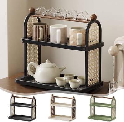 Opbergdoos met drie lagen Geschikt voor koffie, kruidenrek Geschikt voor in de keuken, koffiekopjeshouder Geschikt voor op het aanrecht, kopjes, kopjes, opbergruimte Geschikt voor op het aanrecht in kantoor en keuken (zwart)