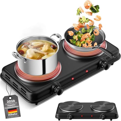 Dubbele Kookplaat - Elektrisch Fornuis - Snel Koken - 5 Temperatuurstanden - 43 x 24 x 6 cm - Zwart