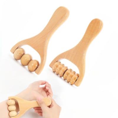 2 Stuks Houten massage roller tool –Massageapparaten – Bindweefselmassages – Massageapparaten – Relax - Massage apparaat - voor Rug, Nek, Schouder, Gezicht, Voet & Lichaam -LOUZIR
