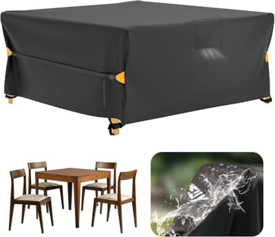 Famanu - Rotan tuinmeubelhoezen: waterdicht 200 x 200 x 71 cm vierkante buitentafelhoes met ventilatieopening anti-UV winddicht voor patio kubus eetkamerset - zwart