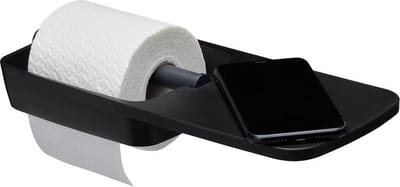 Tiger Tess - Wc rolhouder met planchet - Zelfklevend - 3M tape - boren - Zwart / Antraciet