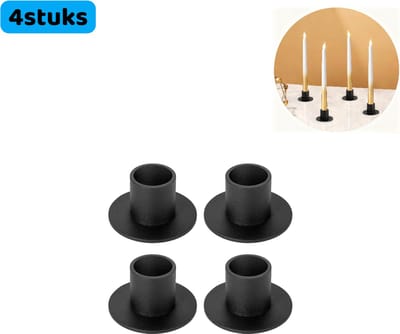 4 stuks- Kandelaar - kaarsenstandaard - Smeedijzeren kandelaar - Vintage - Als middelpunt voor de eettafel - Voor romantische diners en bruiloften - Woondecoratie - Rond - Zwart