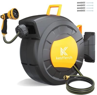 Intrekbare Tuinslanghaspel 1/2 inch x 65 FT - Wandgemonteerde Tuinslang met Sproeiers en Lengtevergrendeling