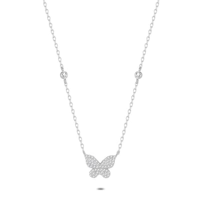 Twice As Nice Halsketting in zilver, zirkonia vlinder 40cm+5cm