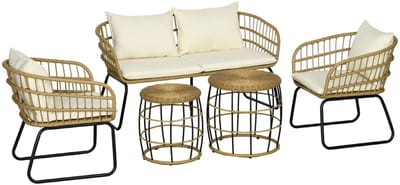 Balkonset 4 personen - Tuinset - Bistroset - Zwart, Khaki, Beige - Weerbestendig - 5 delig - 4 stoelen - 4 personen - Gecoat staal - Onderhoudsvrij staal