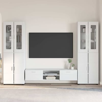 vidaXL - Tv-meubelset - FLORIN - 3 - st - Hoogglans - wit - Bewerkt - hout