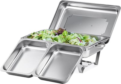 Warmhoudcontainer Buffet - Voedselwarmer Rechaud - Feestelijke Buffetten - Inklapbaar Frame - 9 Liter Capaciteit - Zilver