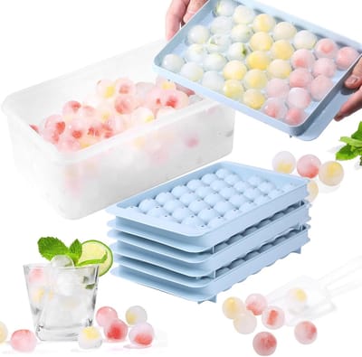 IJsblokjesvorm met Deksel en Reservoir voor Perfecte Ronde IJsballen – Set van 3 met Schep