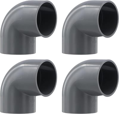 Set van 4 Hoekverbinders 90° van PVC, 50 mm, Grijs, Perfect voor Slangenverbindingen en Tuinprojecten, Ideaal voor Zwembaden en Meer