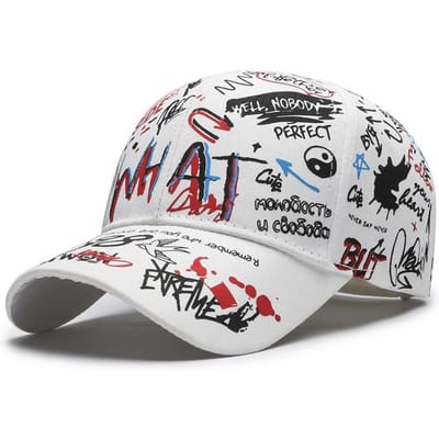 Nieuwe Mode Dames Heren Graffiti Katoenen Baseballpet Unisex Bedrukte Snapback Pet Hip Hop Trendy Buitenpet Pet voor Mannen Vrouwen (as the picture,Adjustable) white