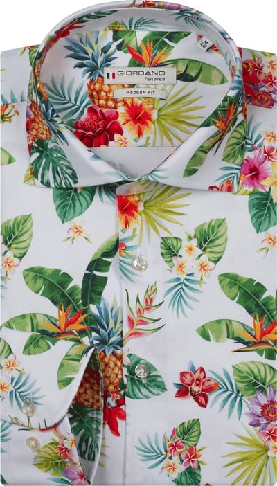 Giordano - Maggiore – Heren Overhemd – Jungle Bloemenprint Overhemd – Wit – 617890-70