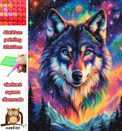 40x30cm Diamond Painting gekleurde wolf (vierkant) nr 147