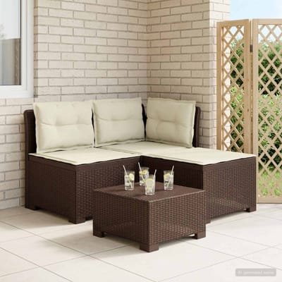 vidaXL - 3-Zits - Tu - bank - met - Kussens - Rattan - Look - 3-zits - PP - Bruin