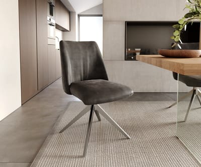 Eetkamerstoel Elso-Flex kruisframe breed roestvrij staal microvelours antraciet vintage 360° draaibaar pocketveer kern