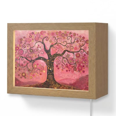 Wandlamp 20x15 cm - Oplaadbaar - Boom - Levensboom - Roze - Goud - Wandlampen binnen woonkamer - Slaapkamer lamp met kabel - Decoratieve nachtlamp - Vloerlamp snoer