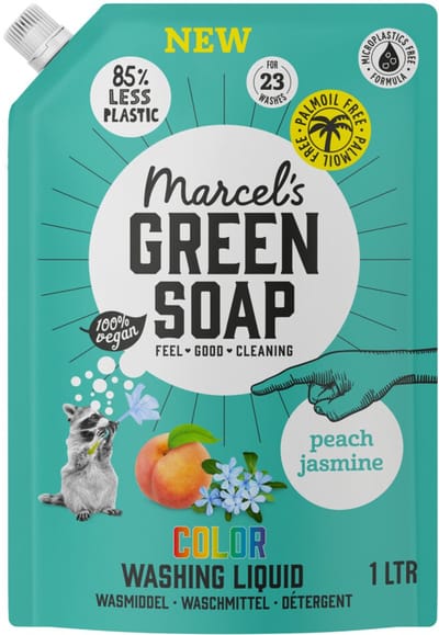 Marcel's Green Soap - Vloeibaar Wasmiddel - Kleur - Navulling - Perzik & Jasmijn - Effectief & natuurlijk - 23 Wasbeurten - 1 liter - 1 stuk