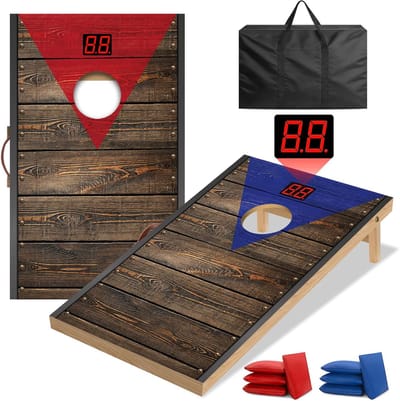 Cornhole Speelset - Gooispel Buiten - Feestjes en Tuin - Automatische Puntenteller - 90 x 55 cm - Rood Blauw