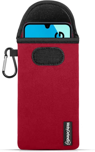 MobyDefend Hoesje - Geschikt voor Samsung Galaxy A16 - Neopreen Pouch Met Karabijnhaak - Insteek - Riemlus - Rood