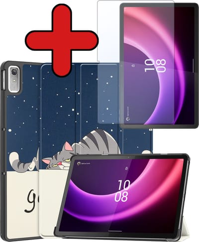 Hoesje - Geschikt voor Lenovo Tab P11 (2e / 2nd Generatie) - Met Screenprotector - Hardcover Book Case - Trifold Bookcase Hoes - Hard Cover - Tablethoes - Kat