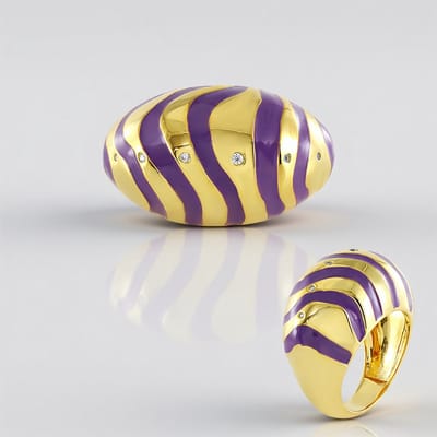 Cavill - 925 Sterling Zilver Ring - 0,145 ct Cambodjaanse Zirkonen - Verguld - Paarse Zebraprint - Moderne Damesring