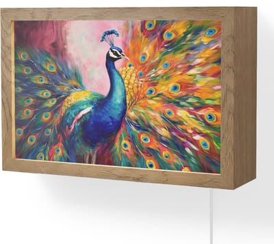 Wandlamp 30x20 cm - Oplaadbaar - Pauw - Dieren - Schilderij - Regenboog - Wandlampen binnen woonkamer - Slaapkamer lamp met kabel - Decoratieve nachtlamp - Vloerlamp snoer