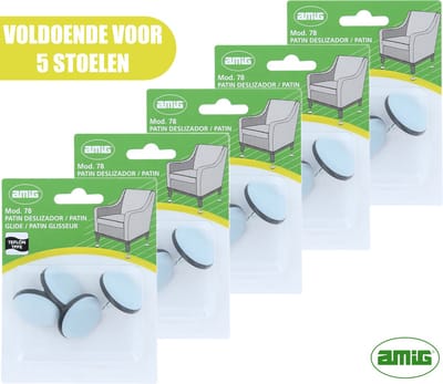 AMIG – Teflon Meubelglijders – Stoelpootbeschermers – Ø32mm – met Spijker – PTFE – 20 stuks - Voor 5 Stoelen – Grijs