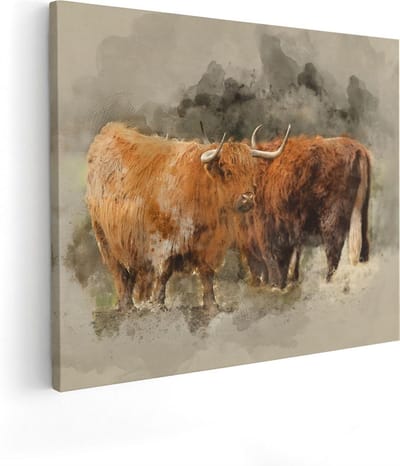Artaza Canvas Schilderij Schotse Hooglander - 100x80 cm - Groot - Wanddecoratie Woonkamer - Muurdecoratie Dieren - Schilderijen Op Canvas