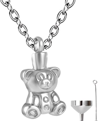 Luxe Ashanger - met Ketting - Voor As, Haren of Parfum - Assieraad - As Ketting - Gedenksieraad - Urn - Incl. As vuller en Opbergzakje - Silver Bear