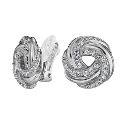 Traveller Clip Oorbellen - Oorclips Dames - Zilver - Kristal - Preciosa Crystals - Knoop - Geplatineerd - Ø 17 mm - 157745