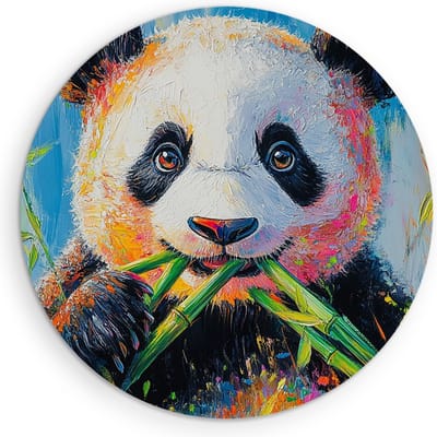 Saammp Muurcirkel Hout - Kleurrijke Pandabeer - Natuur - Dieren - Ø 90 - Wandcirkel - Wanddecoratie Cirkel - Muurdecoratie Woonkamer - Slaapkamer decoratie - Rond Schilderij
