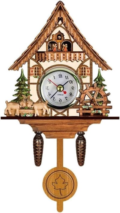 Antieke Houten Koekoeksklok voor aan de Muur, Traditionele Europese Stijl, Swingende Bel, Batterij Aangedreven, Decoratief en Tijdloos Design