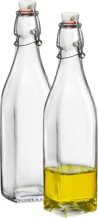 Bormioli Rocco beugelfles/weckfles - 2x - 500 ml - vierkant - transparent - water/olie/azijn/spapen - Karaffen