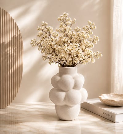 Mevaz Keramische Vaas – Decoratieve Design Vaas – 24,5 cm Hoog – Ø 7 cm – Crème Wit – Minimalistisch Design – Droogbloemen Vaas – Moderne Woondecoratie – Scandinavische Stijl