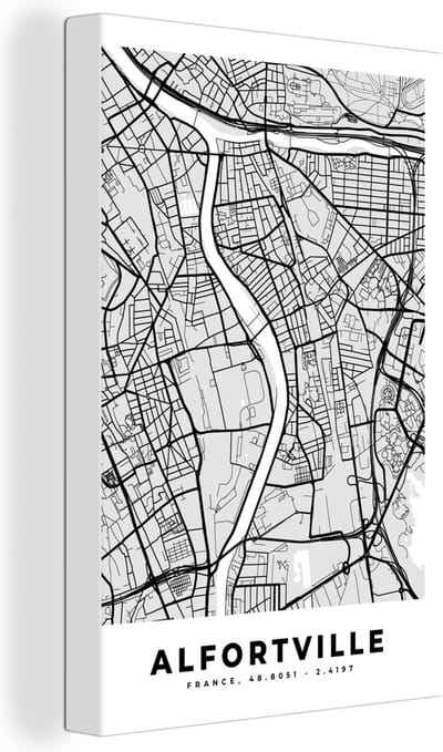 Canvas Schilderij Plattegrond - Alfortville - Stadskaart - Kaart - Frankrijk - 20x30 cm - Wanddecoratie