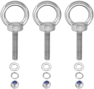 Hefschouder oogschroef M6 x 30 mm, 3 stuks roestvrij staal met moeren en sluitringen voor hangmat en tuinaccessoires